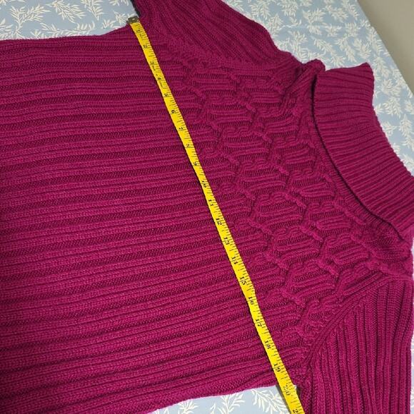 Women Sz XL Purple Wool Blend Cable Knit Ribbed Resort Wear Cowl Neck Sweater - Picture 7 of 11